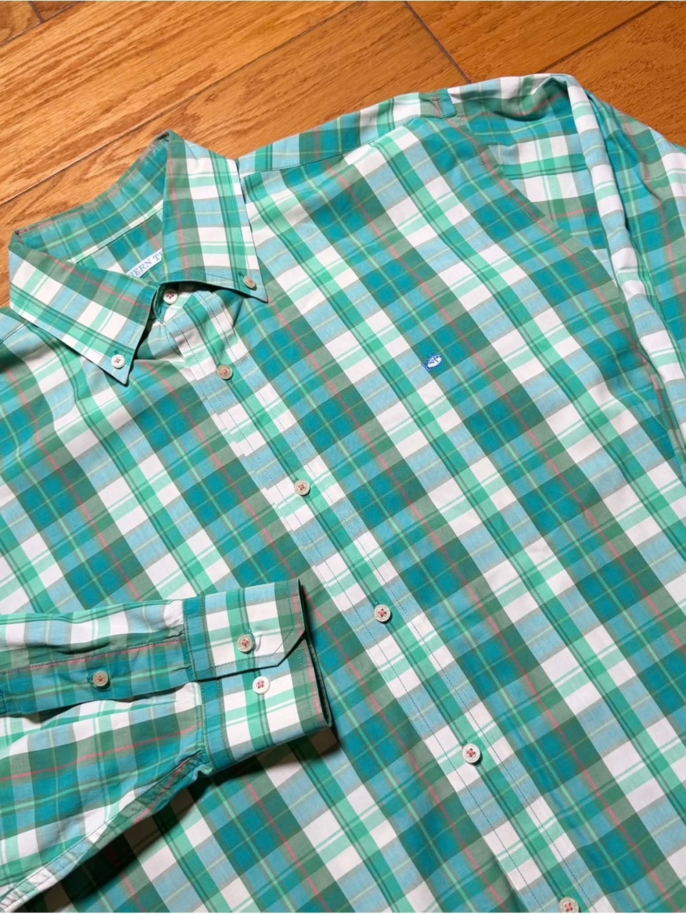 Southern Tide Teal & White Plaid Button-Down Shirt